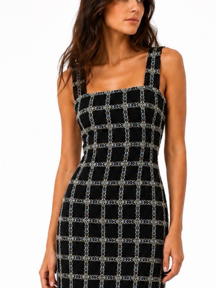 Jason Wu Black Checkered Mini Dress With Metallic Grid
